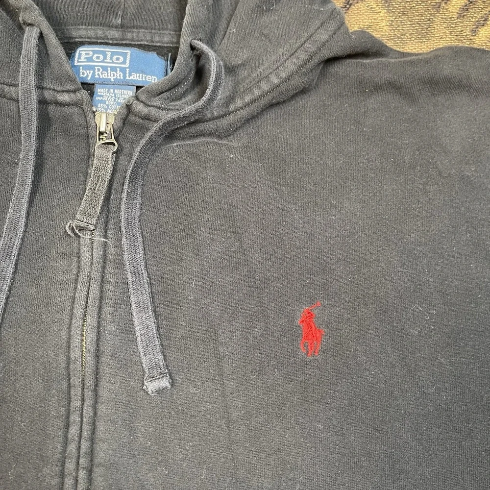 Polo Ralph Lauren Full Zip Thick Hoodie Black Sweater Mens Size XL